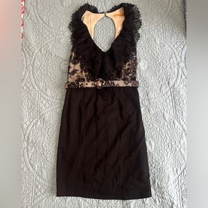 Alice + Olivia Odette Lace Top Halter Mini Dress Black Size 6 Coquette Cocktail